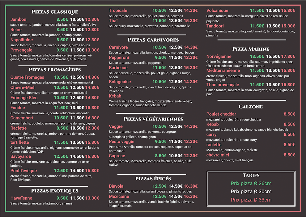 verso menu pizza flex